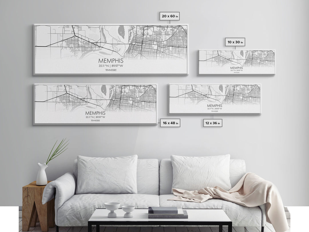 Panoramic Memphis City Map, Tennessee Art, Map Print, Minimalist Wall Art, Canvas Art, Housewarming Gift, Street Map Art, Closing Gift