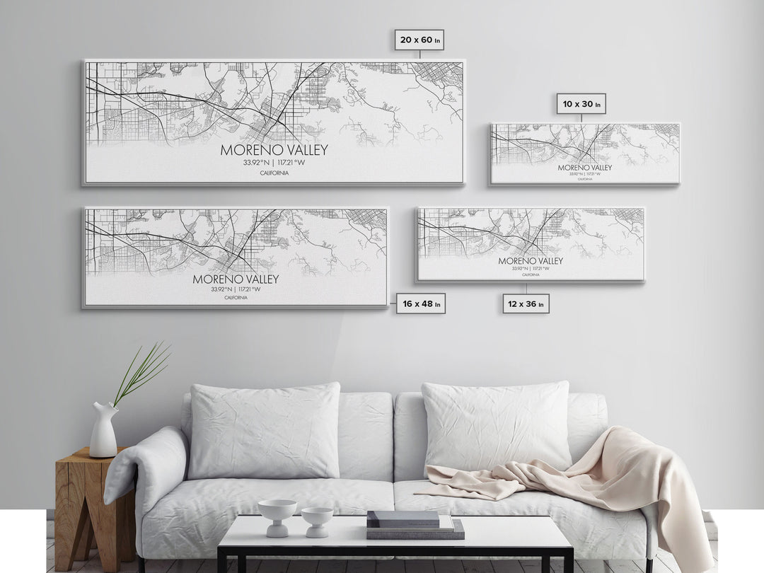 Panoramic Moreno Valley City Map, California Art, Map Print, Minimalist Wall Art, Canvas Art, Housewarming Gift, Street Map, Closing Gift