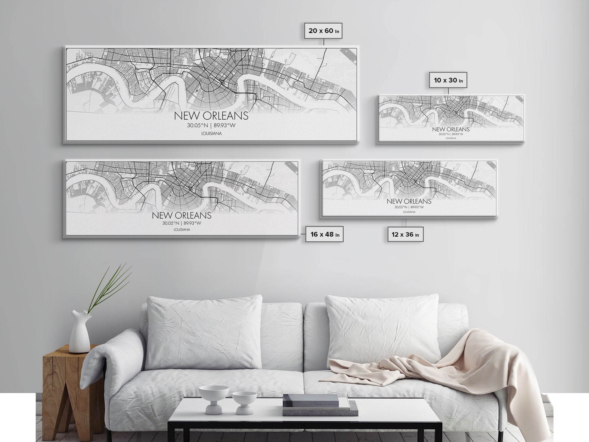 Panoramic New Orleans City Map, Louisiana Art, Map Print, Minimalist Wall Art, Canvas Art, Housewarming Gift, Street Map Art, Closing Gift