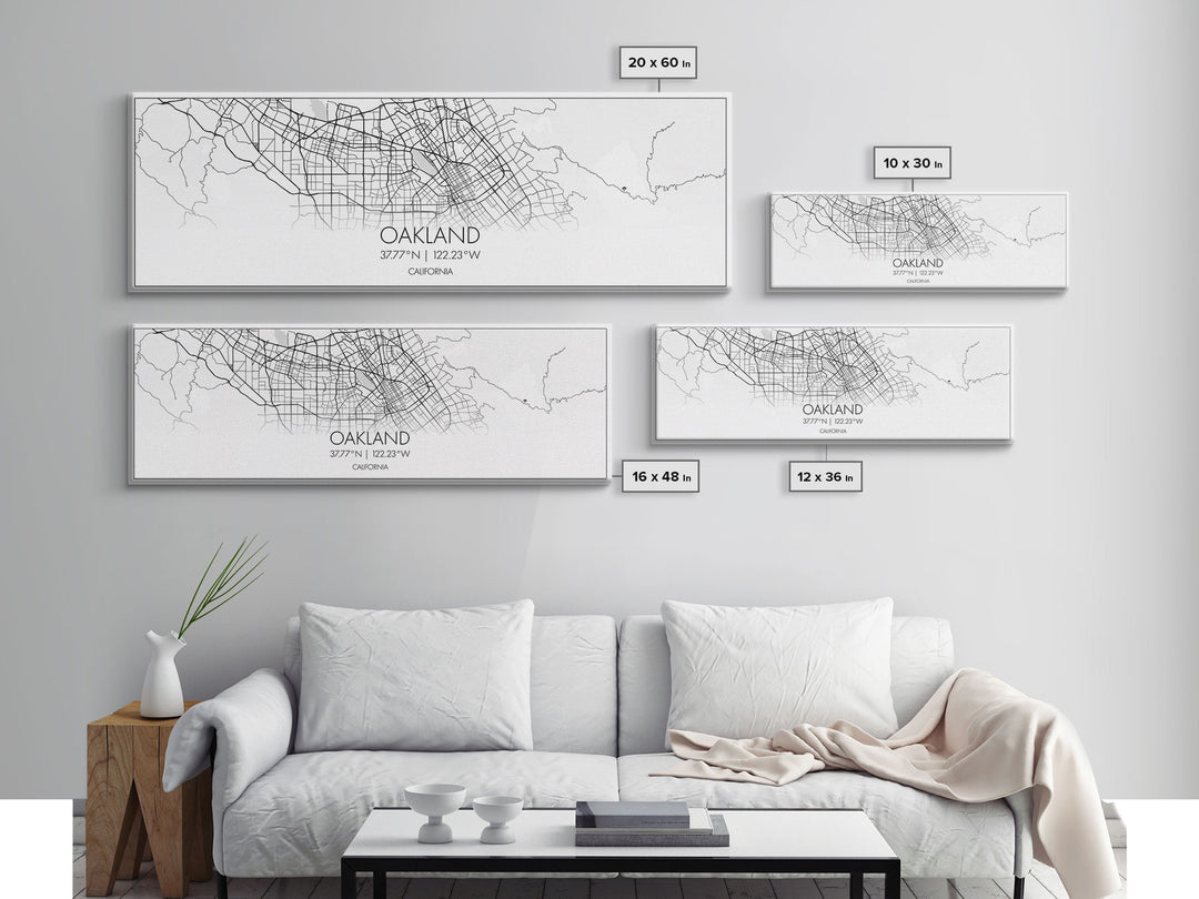 Panoramic Oakland City Map, California Art, Map Print, Minimalist Wall Art, Canvas Art, Housewarming Gift, Street Map Art, Closing Gift