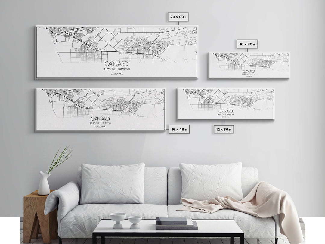 Panoramic Oxnard City Map, California Art, Map Print, Minimalist Wall Art, Canvas Art, Housewarming Gift, Street Map Art, Closing Gift