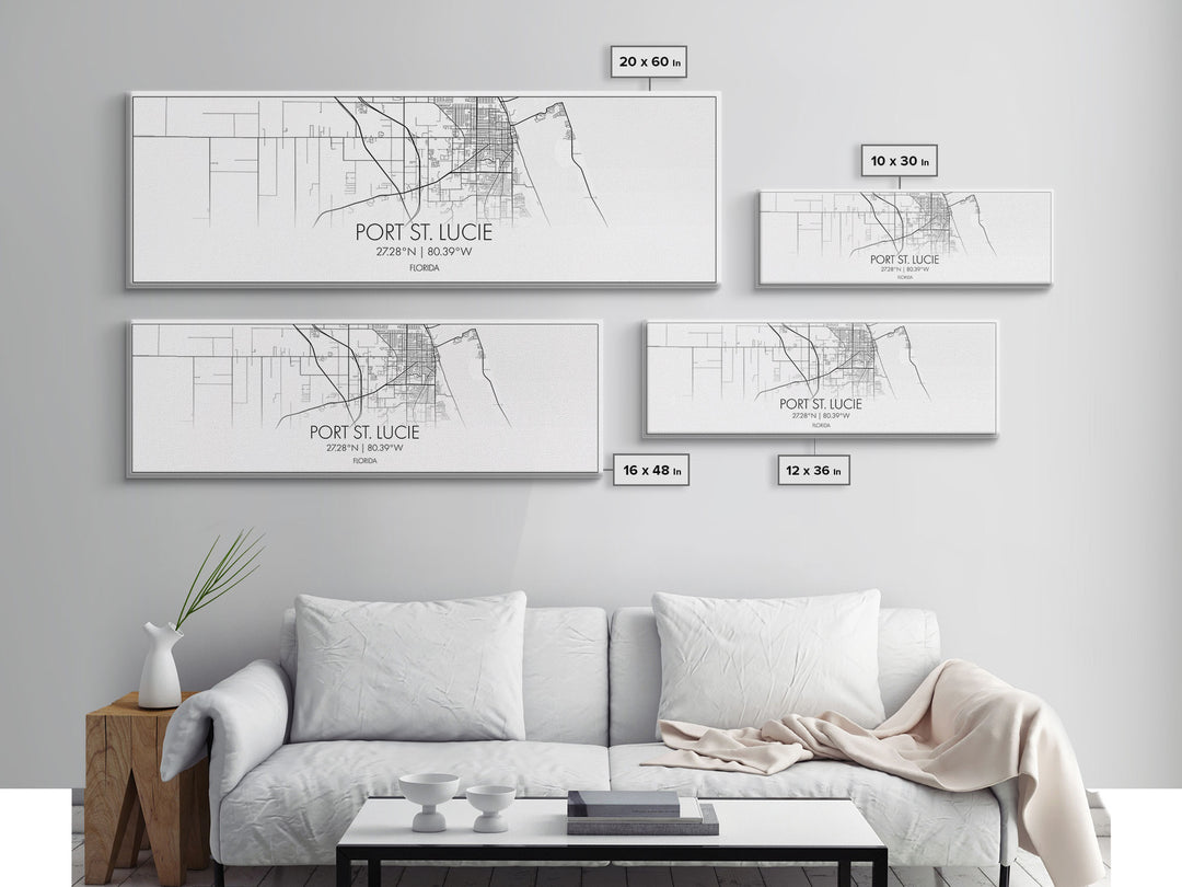 Panoramic Port St Lucie City Map, Florida Art, Map Print, Minimalist Wall Art, Canvas Art, Housewarming Gift, Street Map Art, Closing Gift