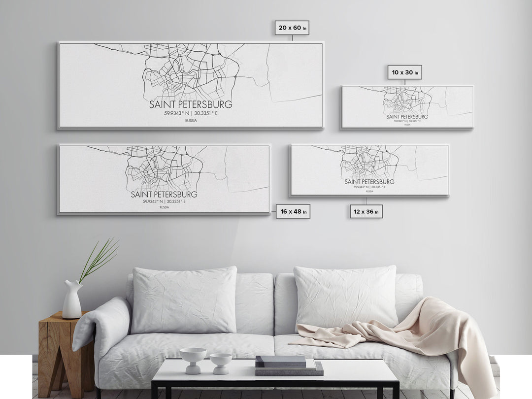 Panoramic Saint Petersburg City Map, Russia Art, Map Print, Minimalist Wall Art, Canvas Art, Housewarming Gift, Street Map, Closing Gift