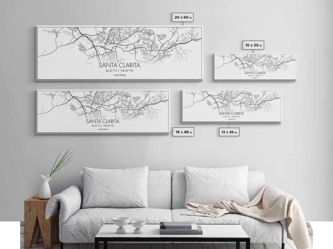 Panoramic Santa Clarita City Map, California Art, Map Print, Minimalist Wall Art, Canvas Art, Housewarming Gift, Street Map, Closing Gift