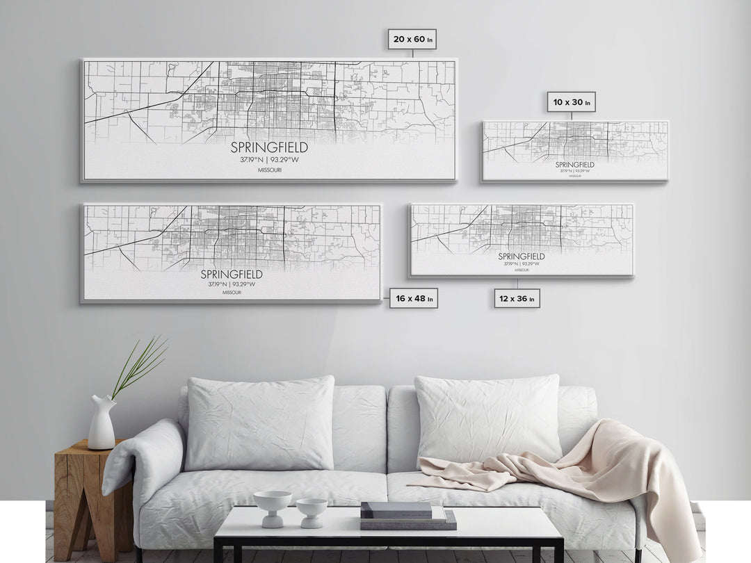 Panoramic Springfield City Map, Missouri Art, Map Print, Minimalist Wall Art, Canvas Art, Housewarming Gift, Street Map Art, Closing Gift