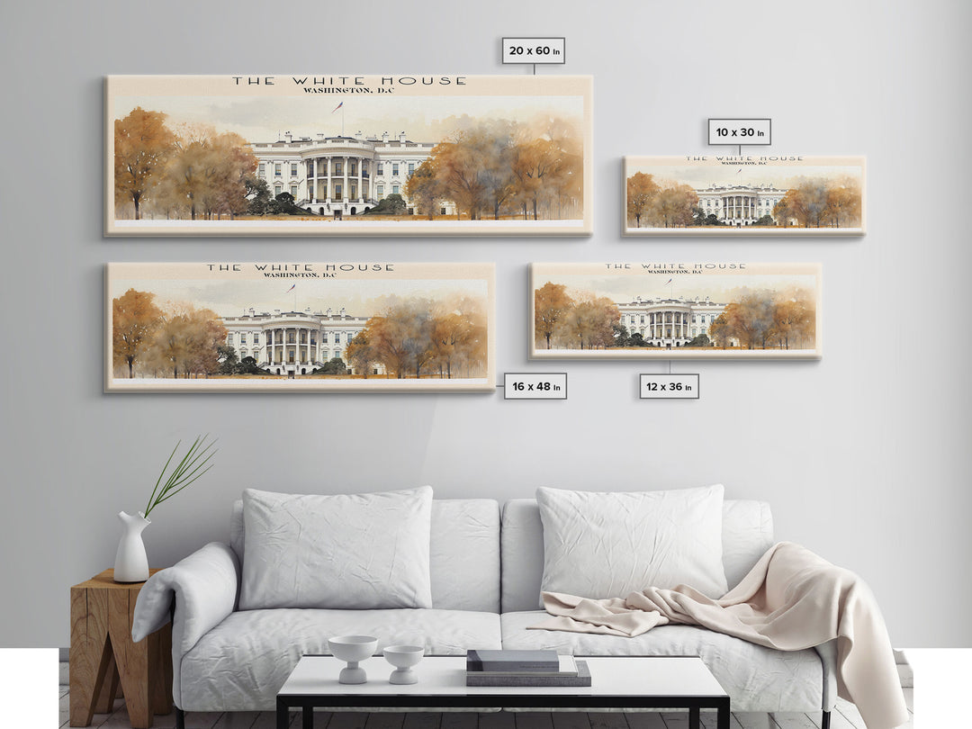 The White House Travel Art Framed Canvas Print, COUNTRY Wall Decor, Home Decor, Travel Poster, Vintage Wall Art, Watercolor Painting