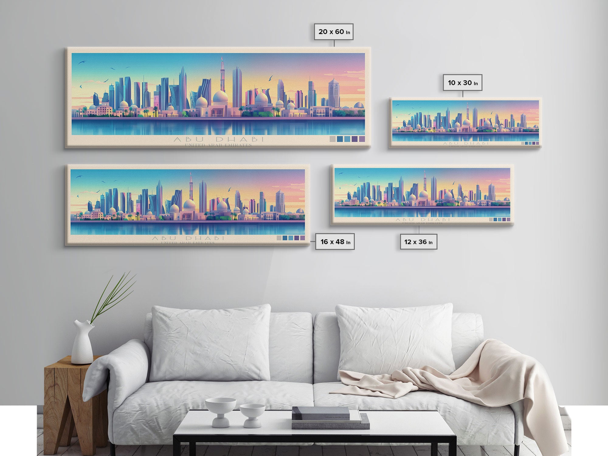 Abu Dhabi, United Arab Emirates Panoramic Travel Poster Canvas Print, Abu Dhabi, United Arab Emirates Painting, United Arab Emirates Art, Abu Dhabi Travel Art, Living Room Painting