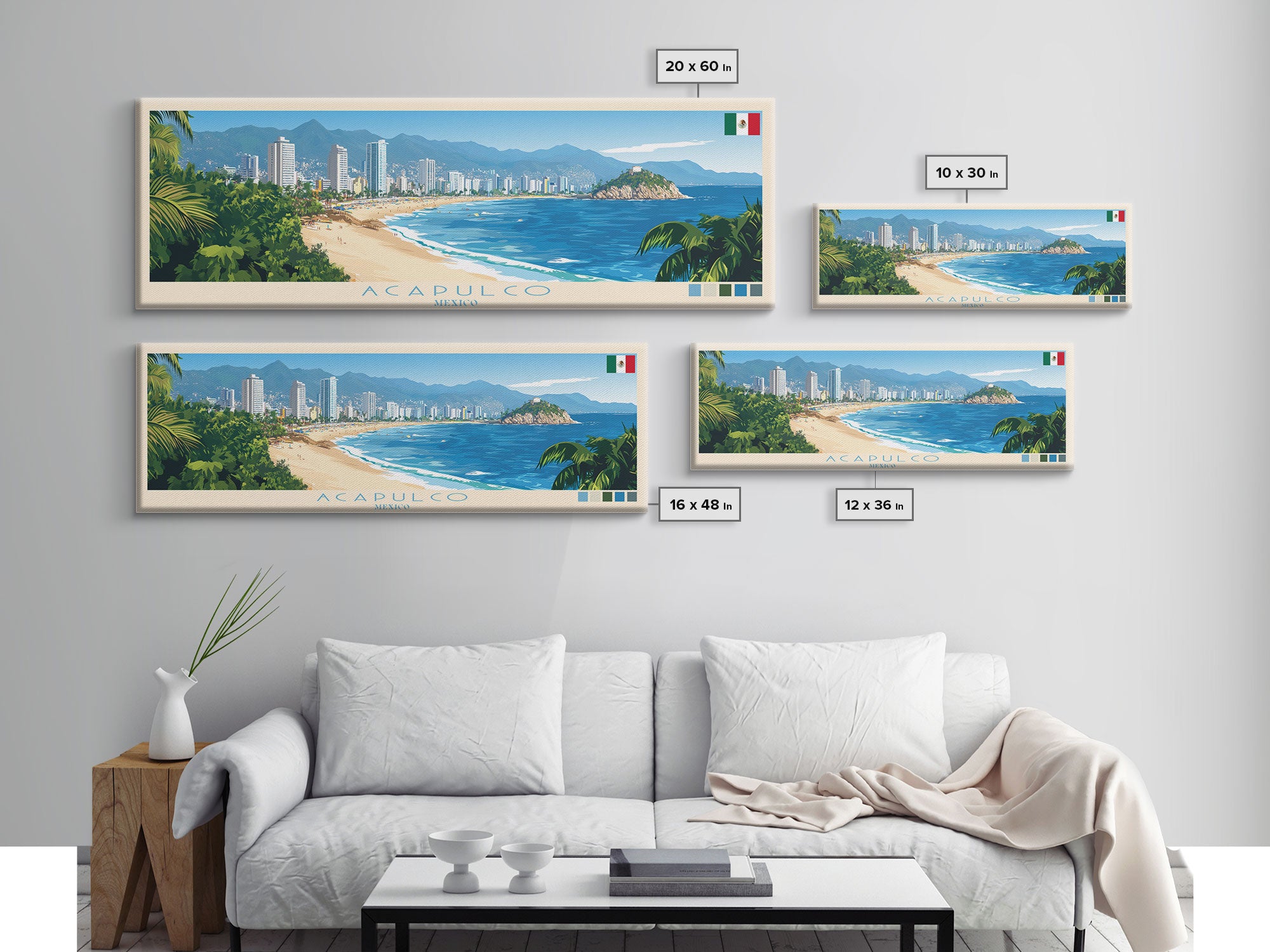 Acapulco, Mexico Travel Poster Panoramic Canvas Print, Acapulco, Mexico Painting, Mexico Art, Acapulco Travel Art, Guest Room Painting