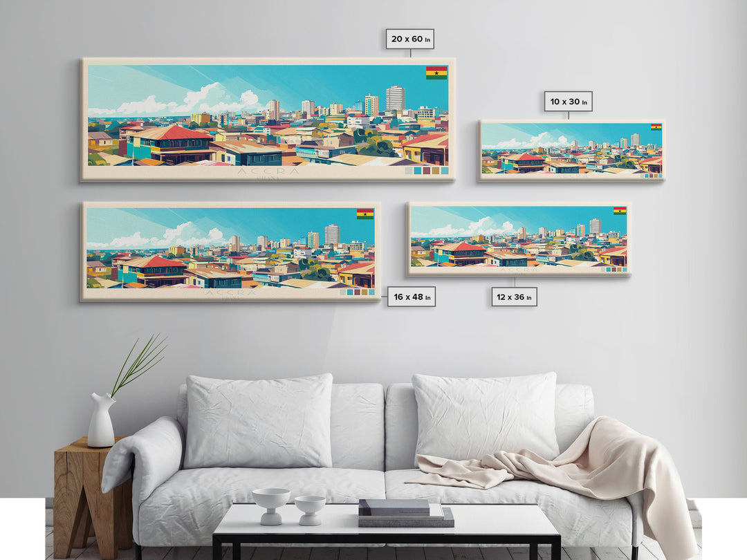 Accra, Ghana Travel Poster Panoramic Canvas Print, Accra, Ghana Painting, Ghana Art, Accra Travel Art, Guest Room Painting