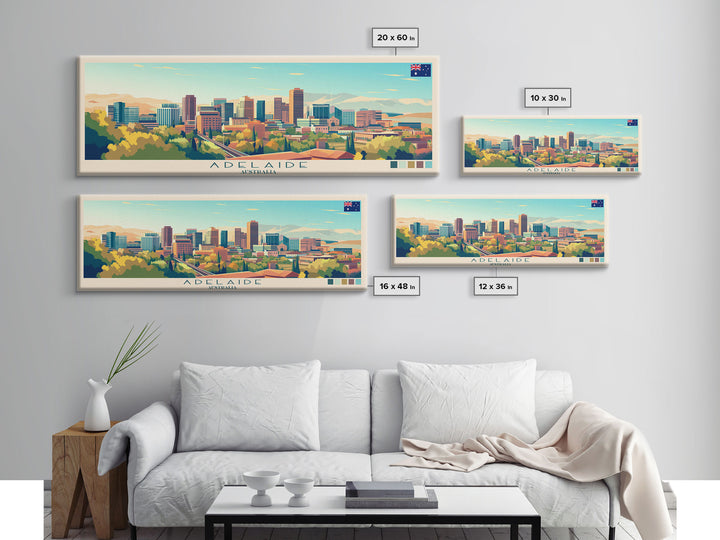 Adelaide, Australia Panoramic Travel Poster Canvas Print, Adelaide, Australia Painting, Australia Art, Adelaide Panoramic Travel Art, Travel Painting