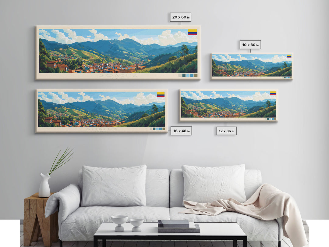 Soacha, Colombia Panoramic Travel Poster Canvas Print, Soacha, Colombia Painting, Colombia Art, Soacha Travel Art, Guest Room Painting