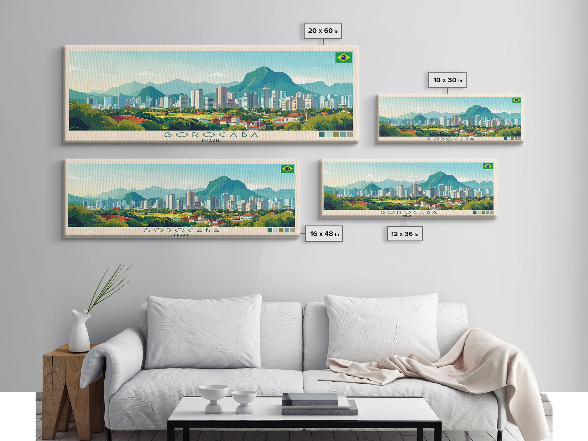 Sorocaba, Brazil Panoramic Travel Poster Canvas Print, Sorocaba, Brazil Painting, Brazil Art, Sorocaba Travel Art, Guest Room Painting