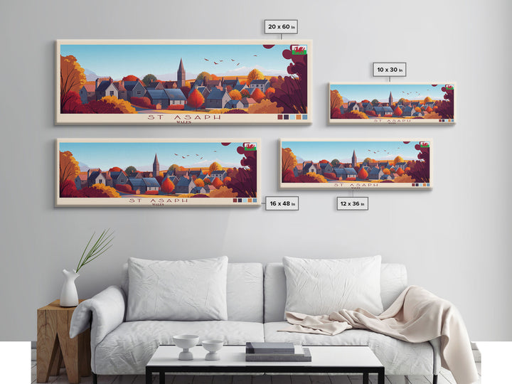 St Asaph, Wales Panoramic Travel Poster Canvas Print, St Asaph, Wales Painting, Wales Art, St Asaph Travel Art, Guest Room Painting