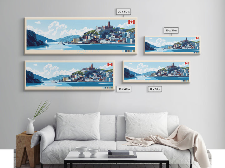 St. John's, Canada Travel Poster Panoramic Canvas Print, St. John's, Canada Painting, Canada Art, St. John's Travel Art, Guest Room Painting