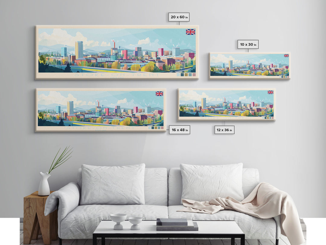 Stoke-on-Trent, England Panoramic Travel Poster Canvas Print, Stoke-on-Trent, England Painting, England Art, Stoke-on-Trent Travel Art, Guest Room Painting