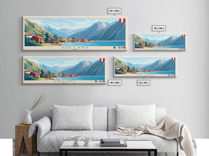 Sullana, Peru Panoramic Travel Poster Canvas Print, Sullana, Peru Painting, Peru Art, Sullana Panoramic Travel Art, Travel Painting