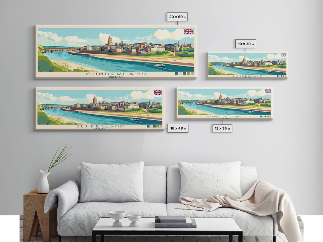 Sunderland, England Panoramic Travel Poster Canvas Print, Sunderland, England Painting, England Art, Sunderland Travel Art, Guest Room Painting