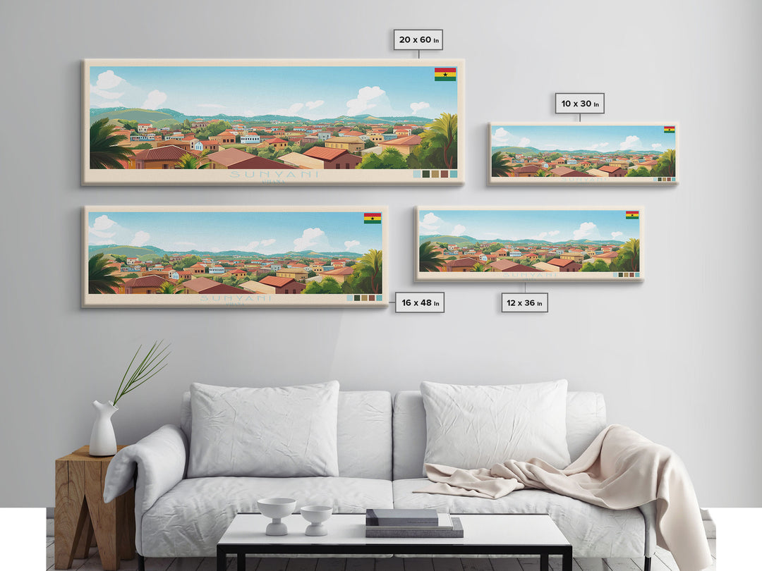 Sunyani, Ghana Panoramic Travel Poster Canvas Print, Sunyani, Ghana Painting, Ghana Art, Sunyani Panoramic Travel Art, Travel Painting