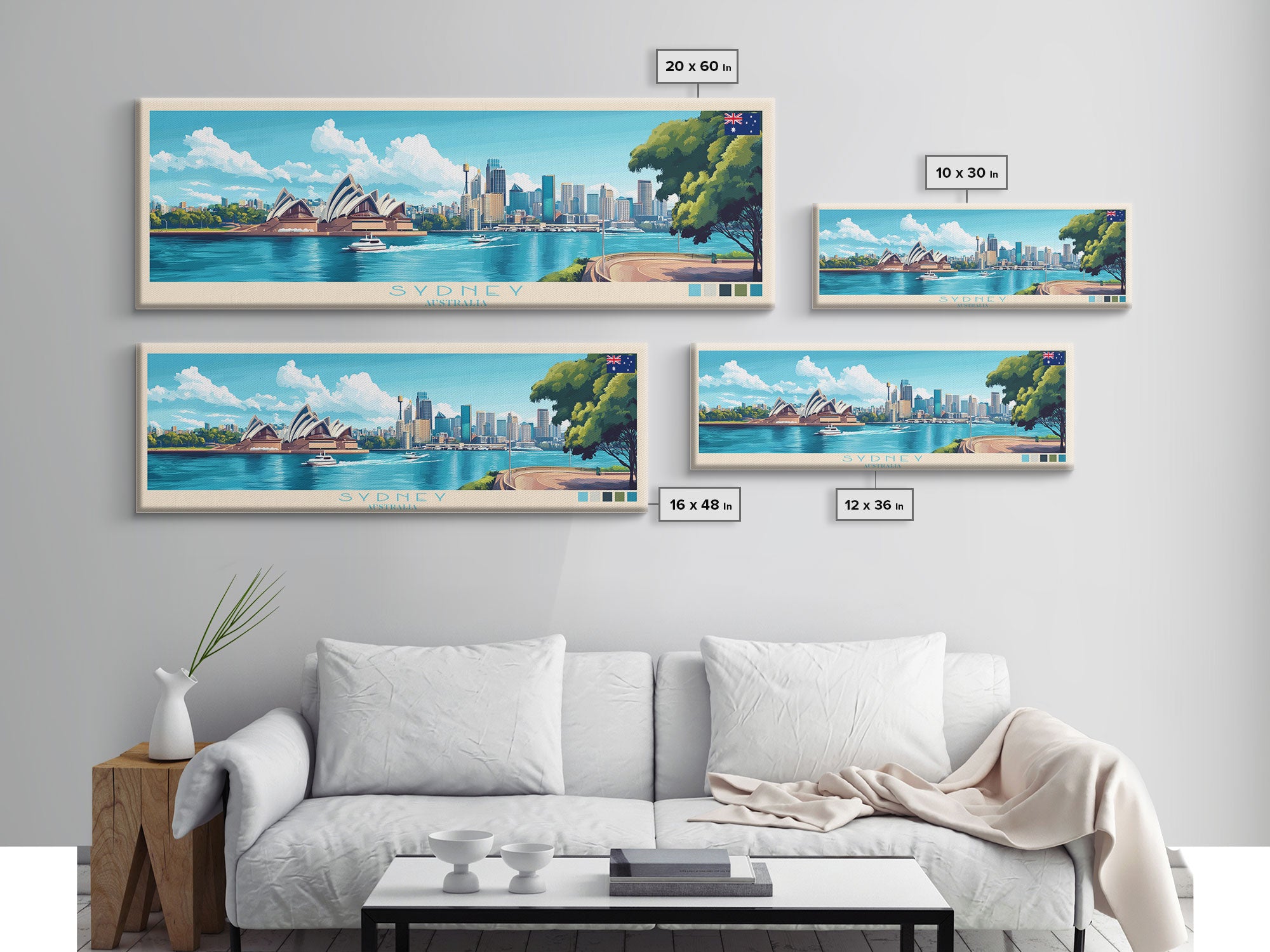 Sydney, Australia Travel Poster Panoramic Canvas Print, Sydney, Australia Painting, Australia Art, Sydney Travel Art, Guest Room Painting