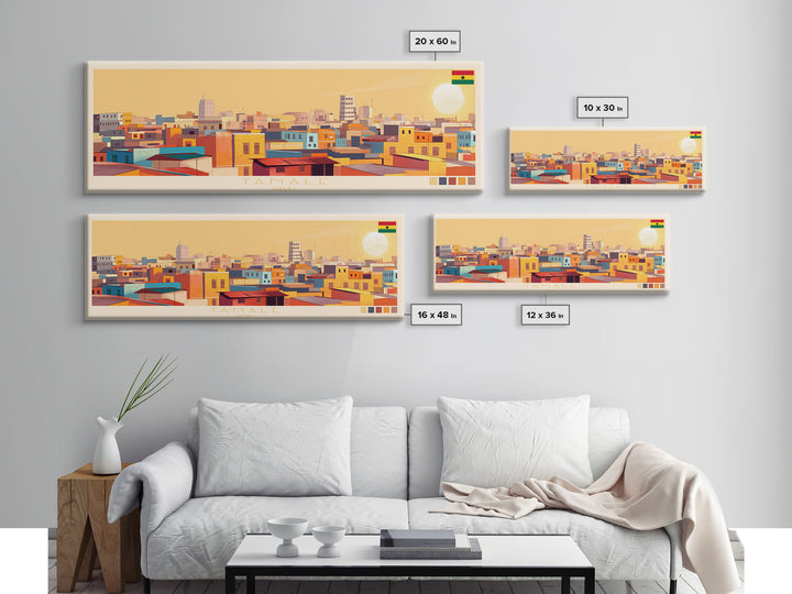 Tamale, Ghana Panoramic Travel Poster Canvas Print, Tamale, Ghana Painting, Ghana Art, Tamale Travel Art, Guest Room Painting