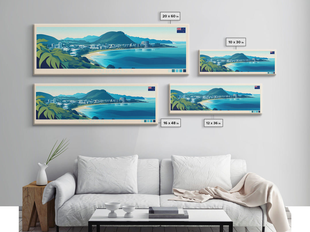 Tauranga, New Zealand Travel Poster Panoramic Canvas Print, Tauranga, New Zealand Painting, New Zealand Art, Tauranga Travel Art, Guest Room Painting