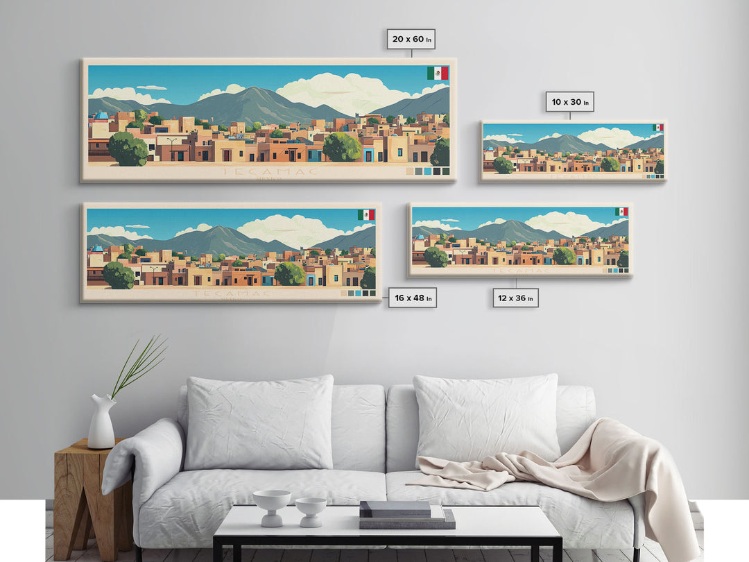 Tecamac, Mexico Panoramic Travel Poster Canvas Print, Tecamac, Mexico Painting, Mexico Art, Tecamac Travel Art, Guest Room Painting