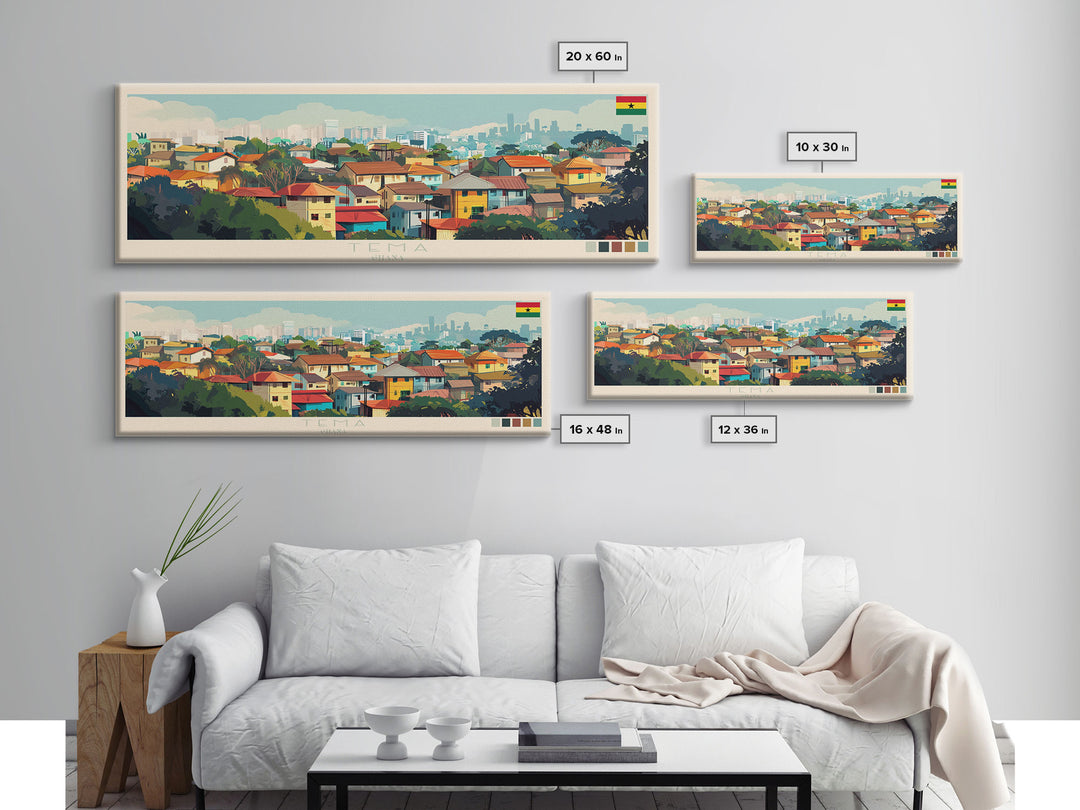 Tema, Ghana Panoramic Travel Poster Canvas Print, Tema, Ghana Painting, Ghana Art, Tema Panoramic Travel Art, Travel Painting