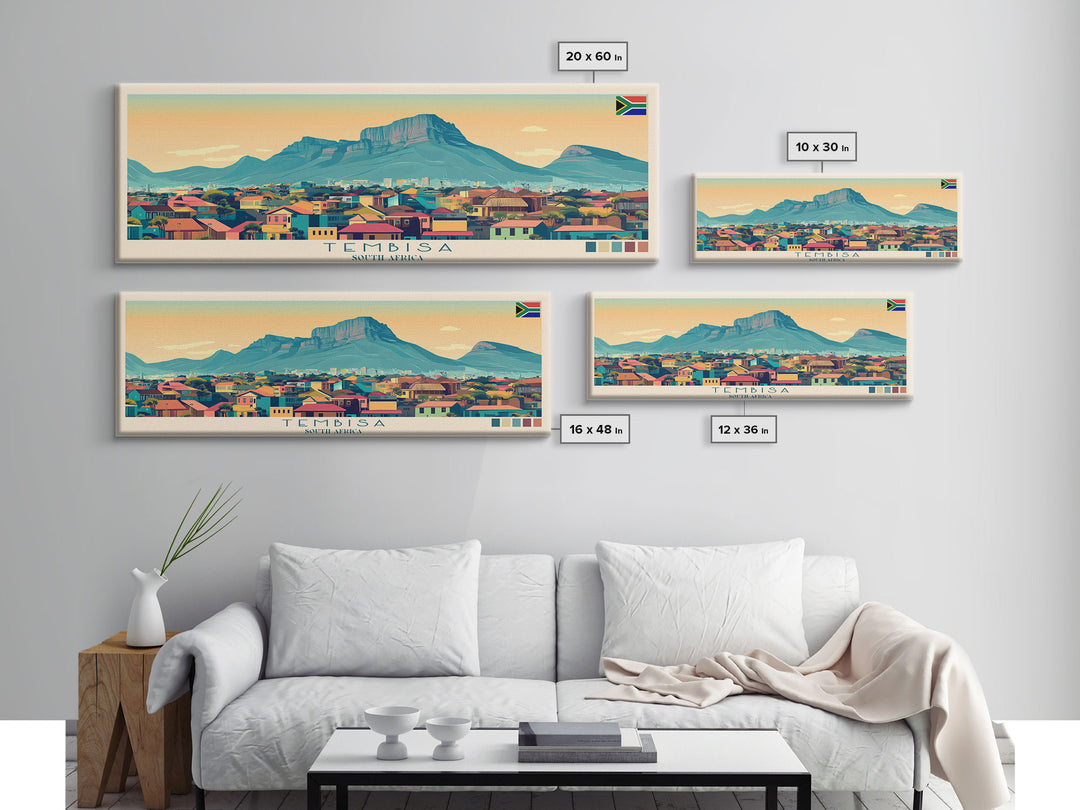 Tembisa, South Africa Panoramic Travel Poster Canvas Print, Tembisa, South Africa Painting, South Africa Art, Tembisa Travel Art, Guest Room Painting