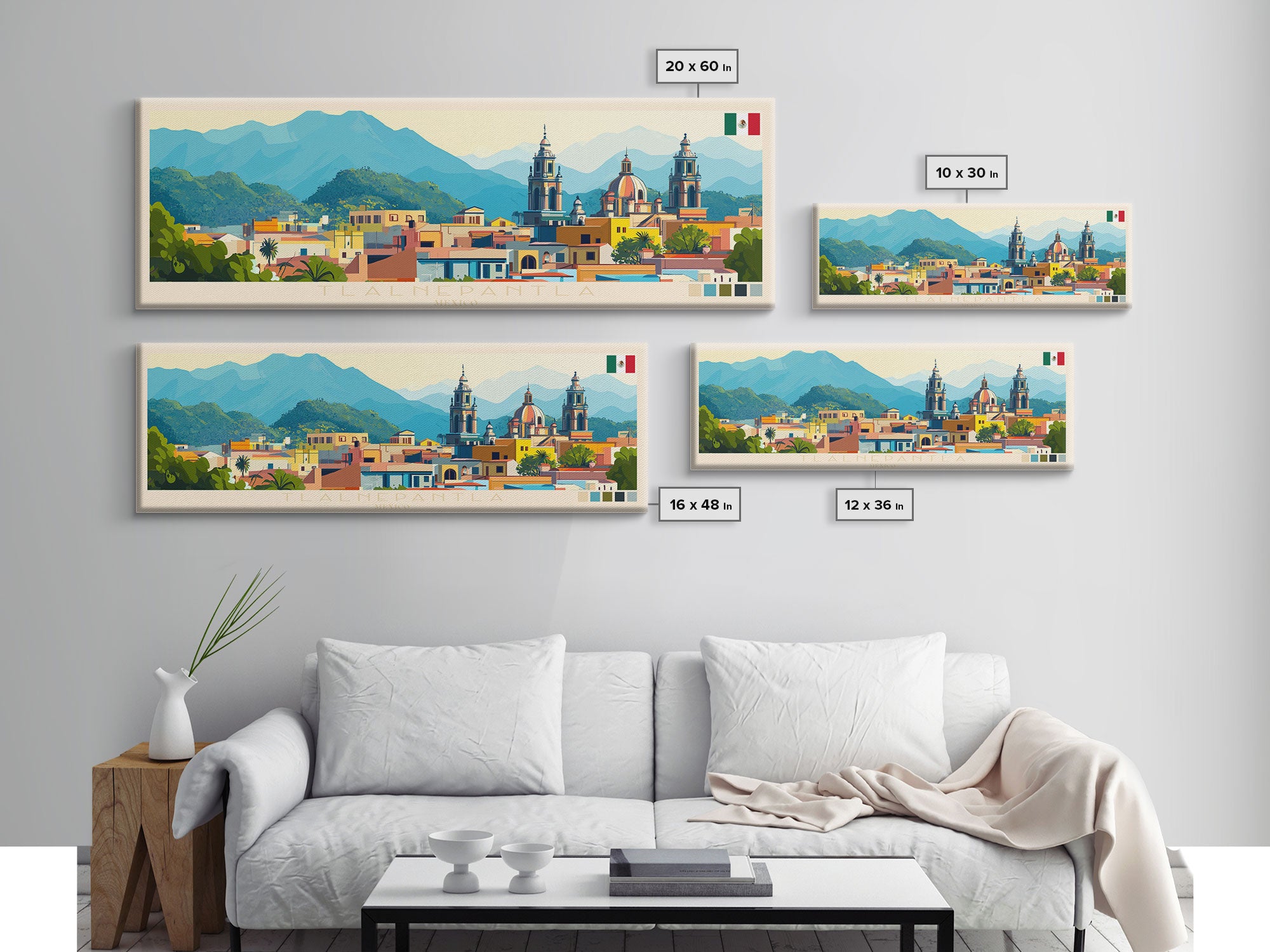 Tlalnepantla, Mexico Travel Poster Panoramic Canvas Print, Tlalnepantla, Mexico Painting, Mexico Art, Tlalnepantla Travel Art, Guest Room Painting