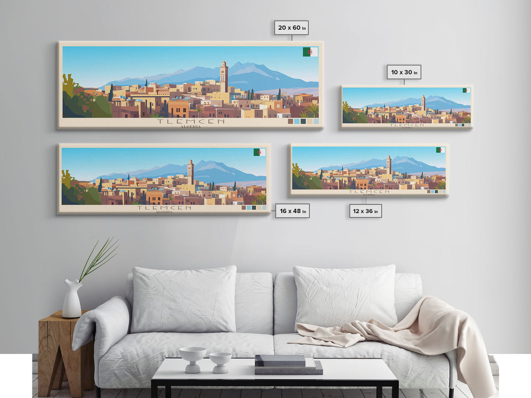 Tlemcen, Algeria Panoramic Travel Poster Canvas Print, Tlemcen, Algeria Painting, Algeria Art, Tlemcen Travel Art, Guest Room Painting