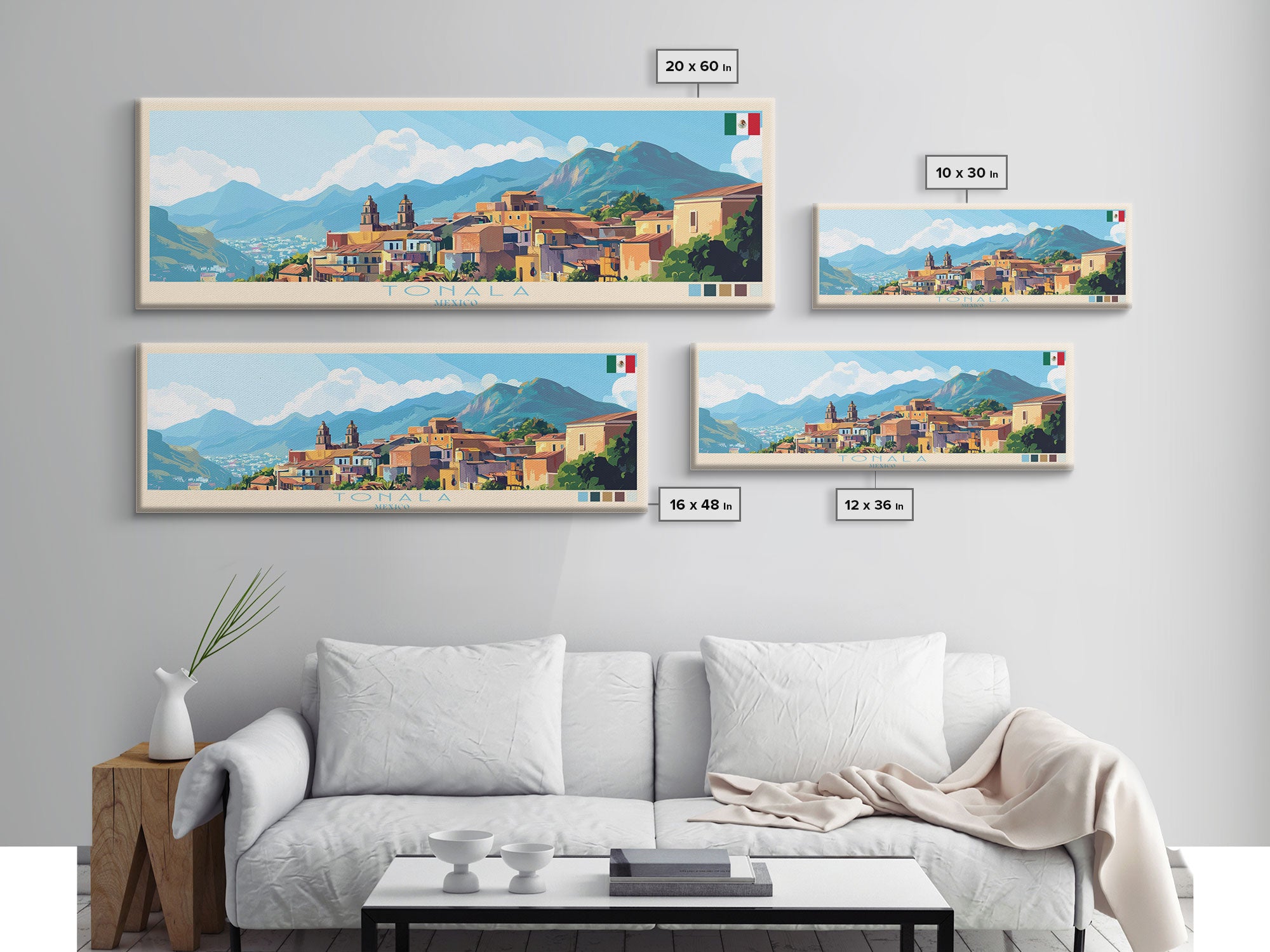 Tonala, Mexico Panoramic Travel Poster Canvas Print, Tonala, Mexico Painting, Mexico Art, Tonala Panoramic Travel Art, Travel Painting