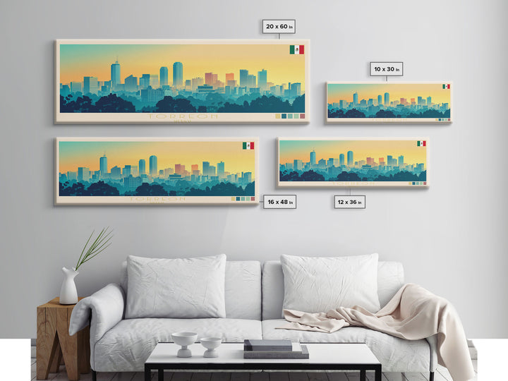 Torreon, Mexico Travel Poster Panoramic Canvas Print, Torreon, Mexico Painting, Mexico Art, Torreon Travel Art, Guest Room Painting