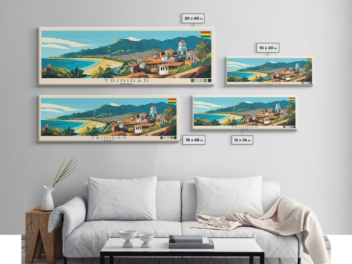 Trinidad, Bolivia Panoramic Travel Poster Canvas Print, Trinidad, Bolivia Painting, Bolivia Art, Trinidad Travel Art, Guest Room Painting