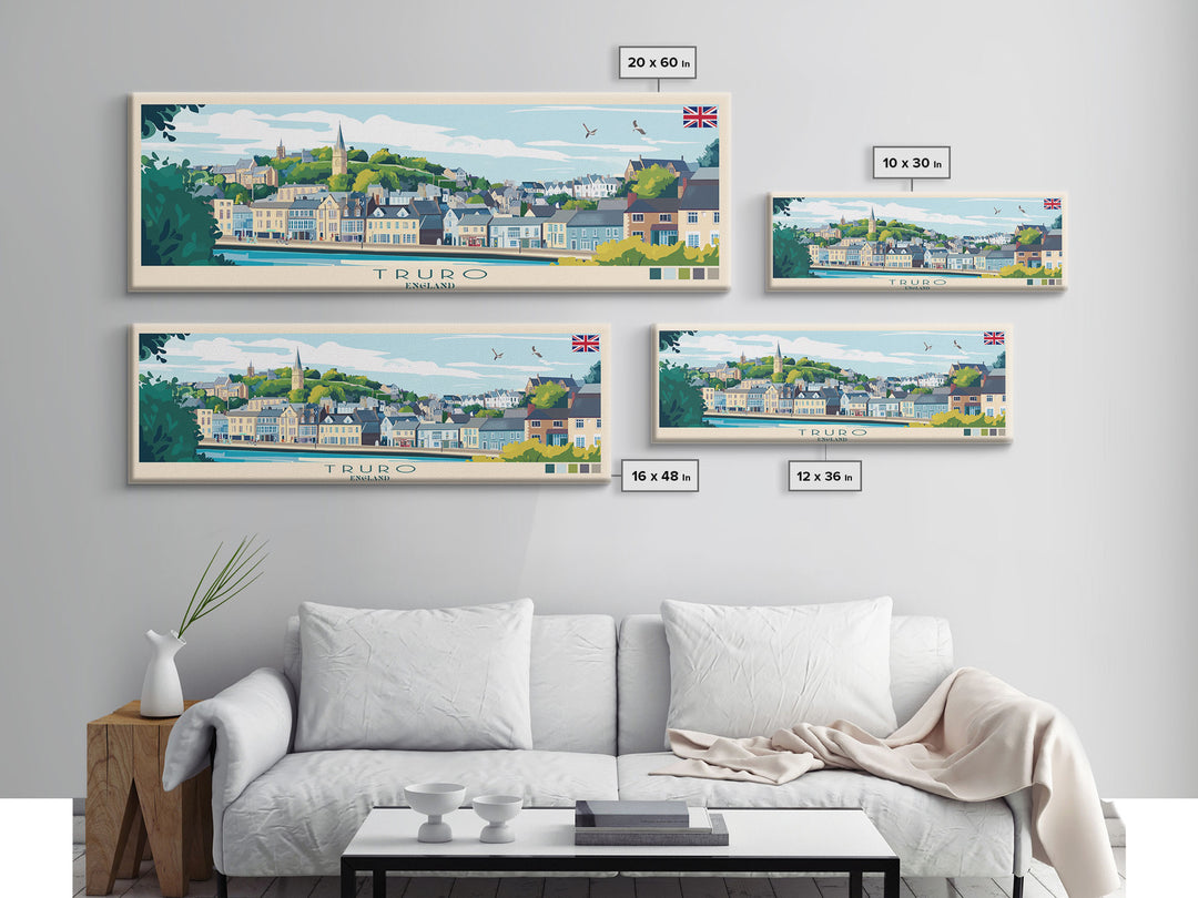 Truro, England Panoramic Travel Poster Canvas Print, Truro, England Painting, England Art, Truro Travel Art, Living Room Painting