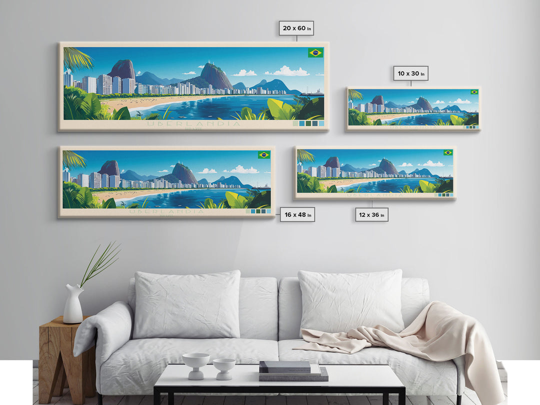 Uberlandia, Brazil Panoramic Travel Poster Canvas Print, Uberlandia, Brazil Painting, Brazil Art, Uberlandia Travel Art, Guest Room Painting