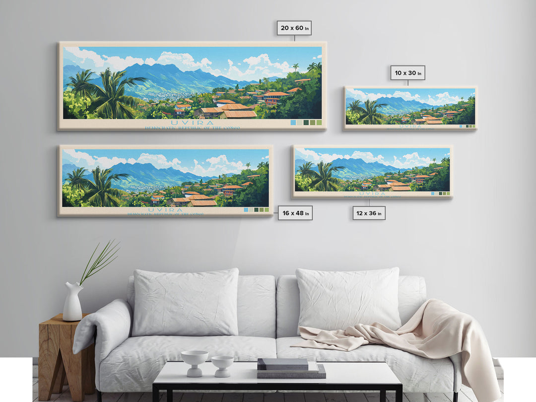 Uvira, Congo Travel Poster Panoramic Canvas Print, Uvira, Congo Painting, Congo Art, Uvira Travel Art, Guest Room Painting