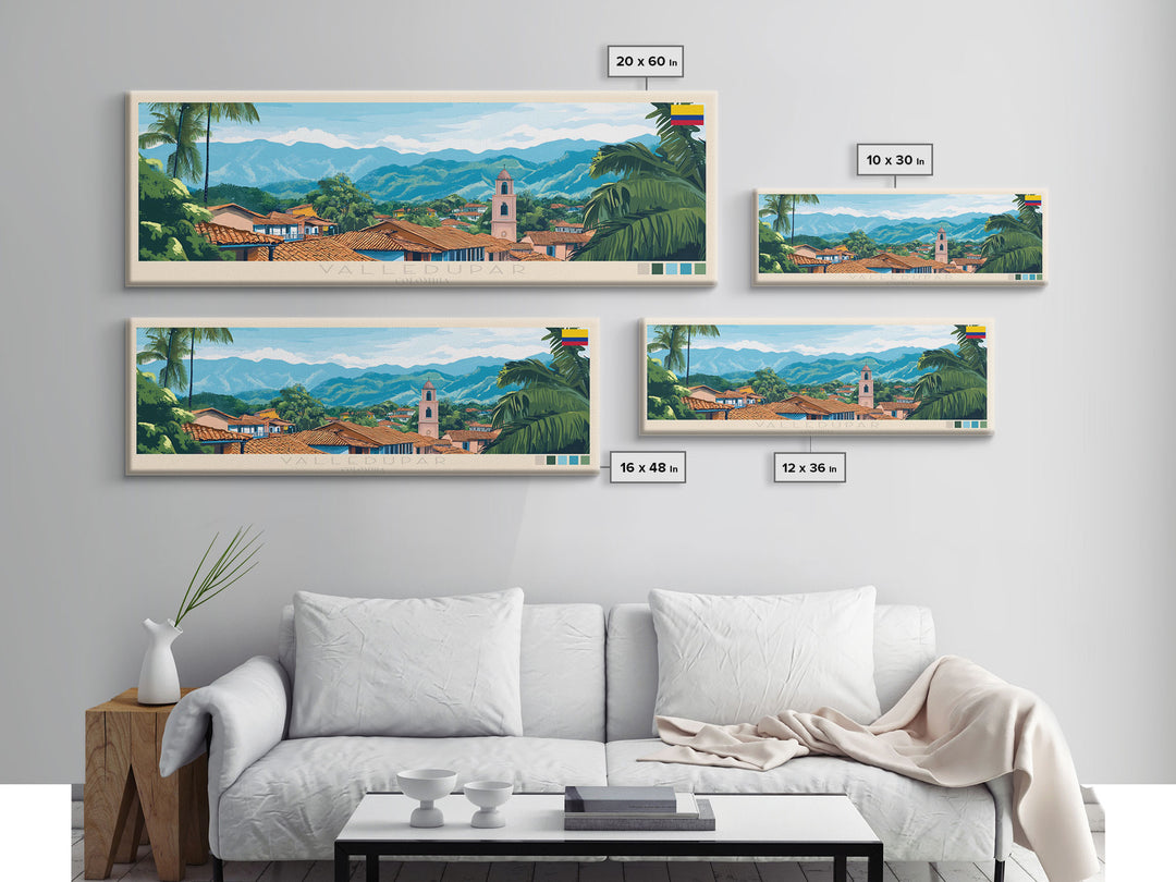 Valledupar, Colombia Travel Poster Panoramic Canvas Print, Valledupar, Colombia Painting, Colombia Art, Valledupar Travel Art, Guest Room Painting