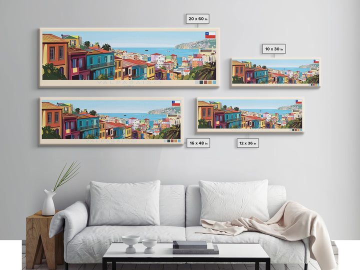 Valparaiso, Chile Panoramic Travel Poster Canvas Print, Valparaiso, Chile Painting, Chile Art, Valparaiso Panoramic Travel Art, Travel Painting