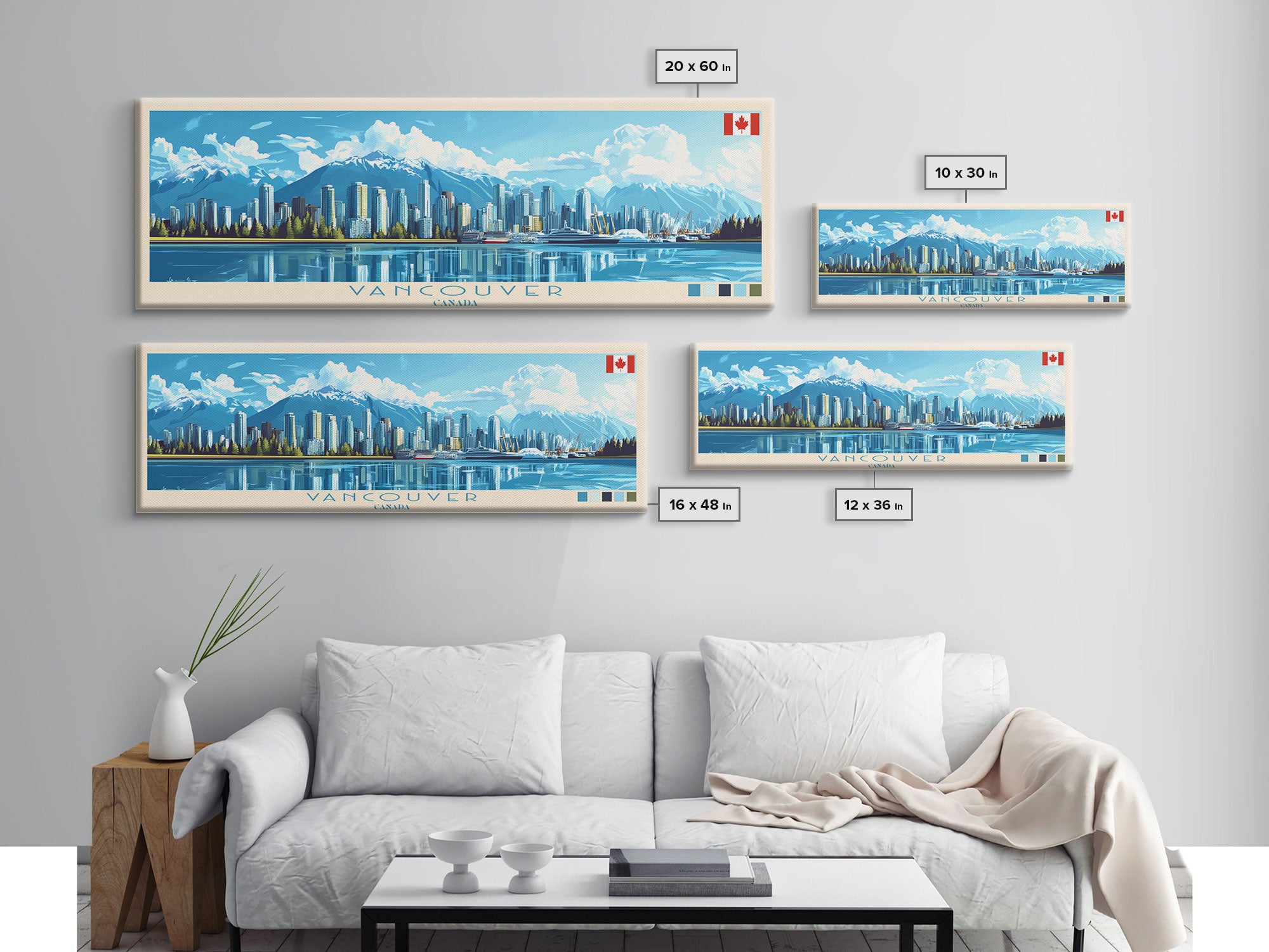 Vancouver, Canada Panoramic Travel Poster Canvas Print, Vancouver, Canada Painting, Canada Art, Vancouver Travel Art, Guest Room Painting