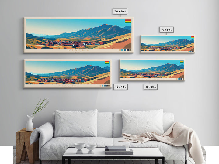 Viacha, Bolivia Panoramic Travel Poster Canvas Print, Viacha, Bolivia Painting, Bolivia Art, Viacha Travel Art, Guest Room Painting