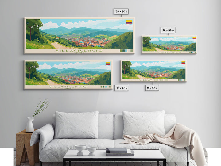 Villavicencio, Colombia Travel Poster Panoramic Canvas Print, Villavicencio, Colombia Painting, Colombia Art, Villavicencio Travel Art, Guest Room Painting