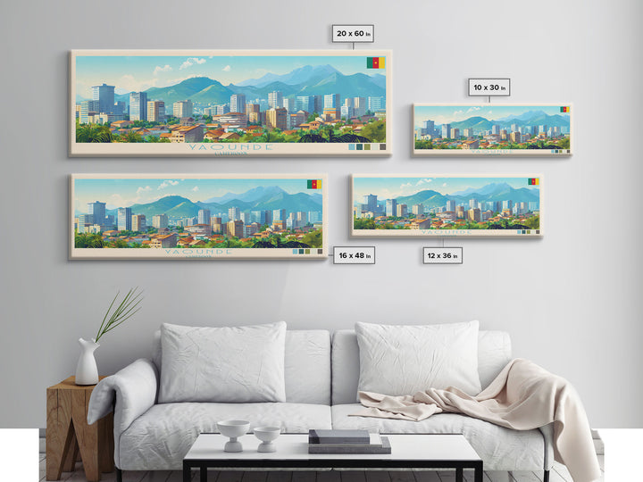 Yaounde, Cameroon Panoramic Travel Poster Canvas Print, Yaounde, Cameroon Painting, Cameroon Art, Yaounde Panoramic Travel Art, Travel Painting