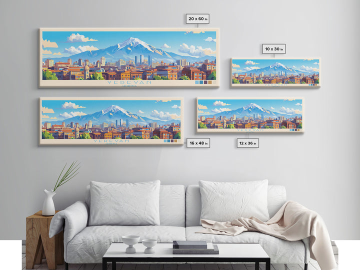 Yerevan, Armenia Panoramic Travel Poster Canvas Print, Yerevan, Armenia Painting, Armenia Art, Yerevan Travel Art, Guest Room Painting