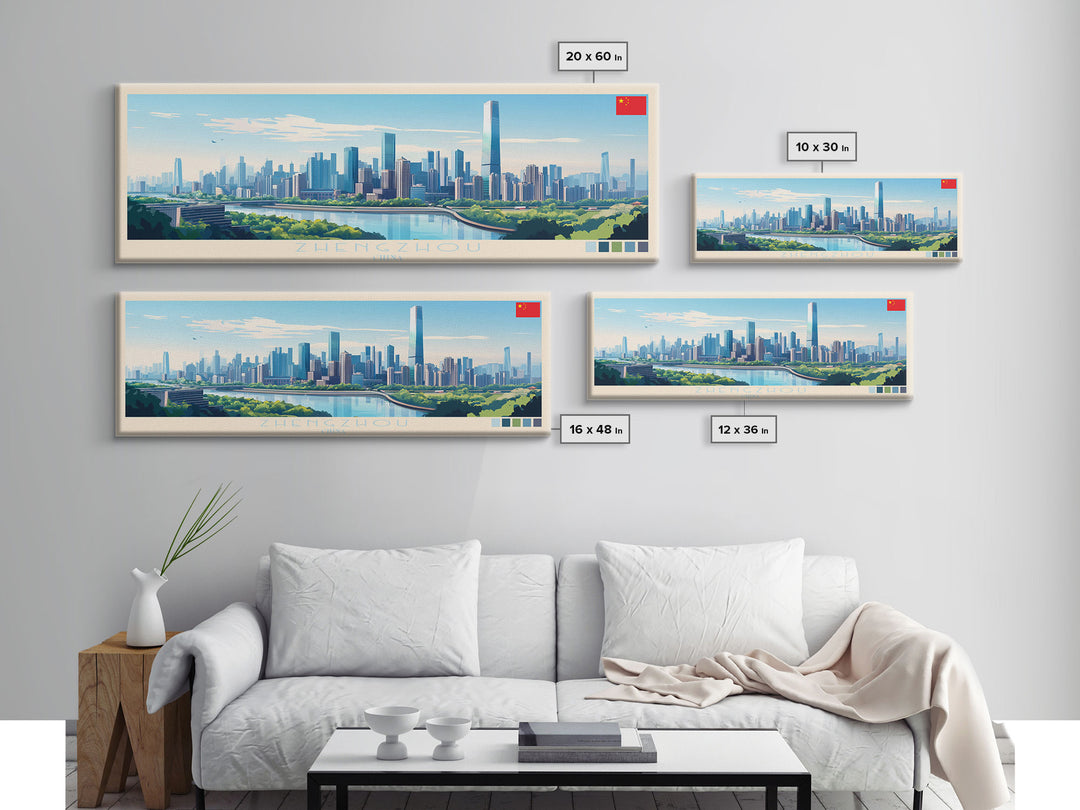 Zhengzhou, China Panoramic Travel Poster Canvas Print, Zhengzhou, China Painting, China Art, Zhengzhou Travel Art, Living Room Painting