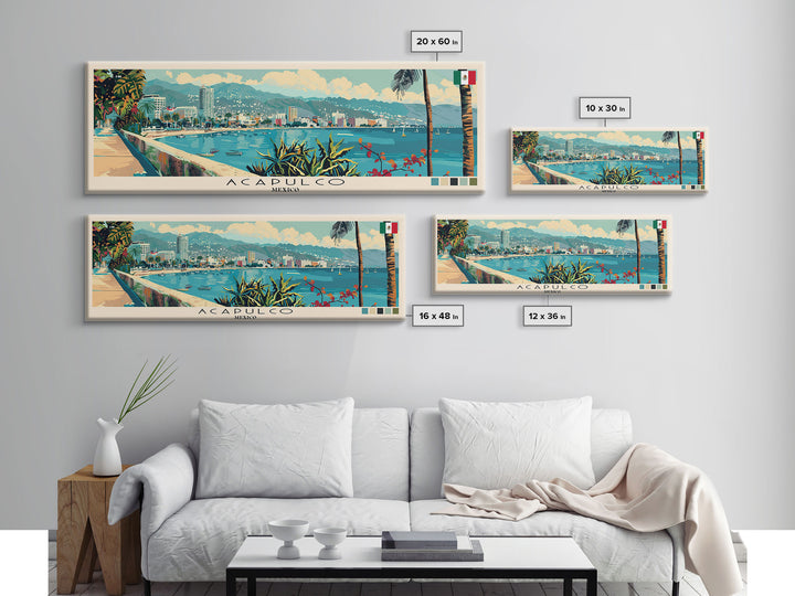 Acapulco, Mexico Panoramic Canvas Print, Acapulco, Mexico Painting, Mexico Art, Acapulco Travel Poster, Travel Art, Guest Room Painting