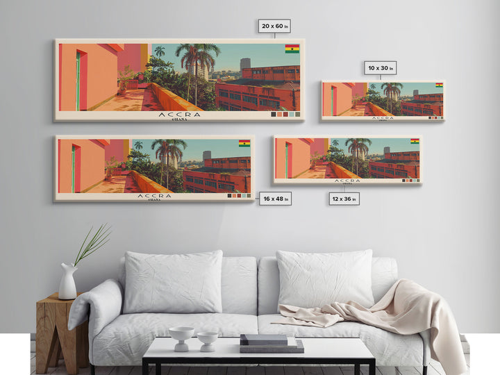 Accra, Ghana Panoramic Canvas Print, Accra, Ghana Painting, Ghana Art, Accra Travel Poster, Travel Art, Guest Room Painting