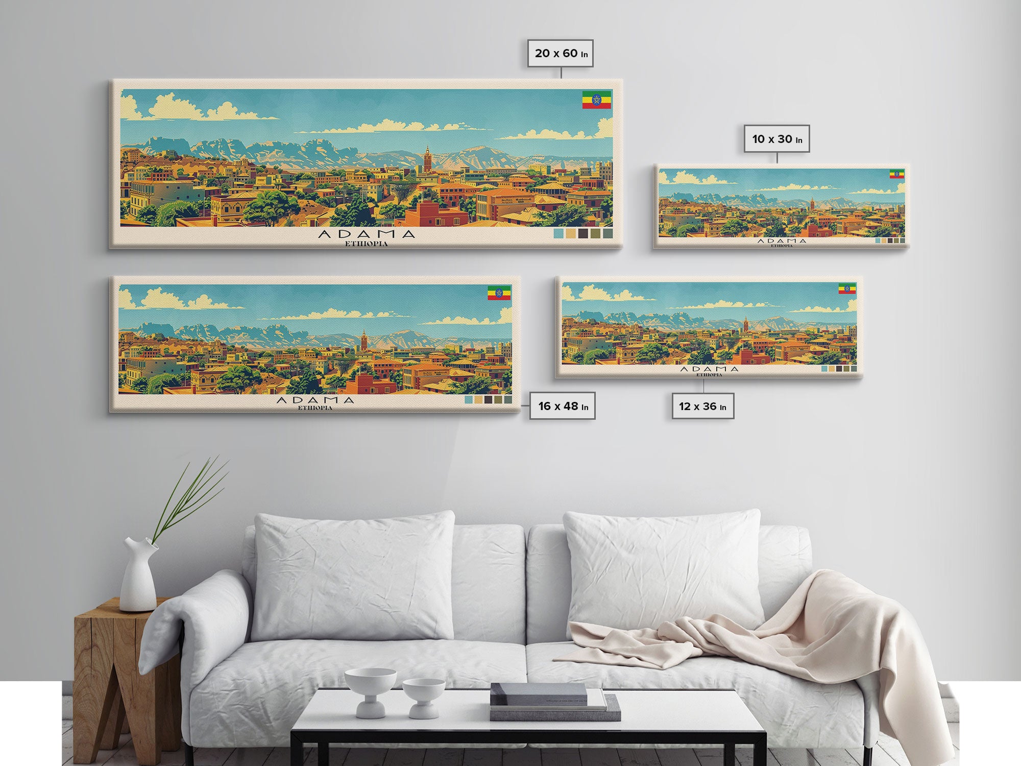 Adama, Ethiopia Panoramic Canvas Print, Adama, Ethiopia Painting, Ethiopia Art, Adama Travel Poster, Travel Art, Vacation Gift