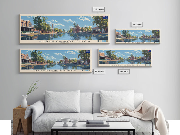 Albury–Wodonga, Australia Panoramic Canvas Print, Albury–Wodonga, Australia Painting, Australia Art, Albury–Wodonga Travel Poster, Travel Art, Housewarming Gift