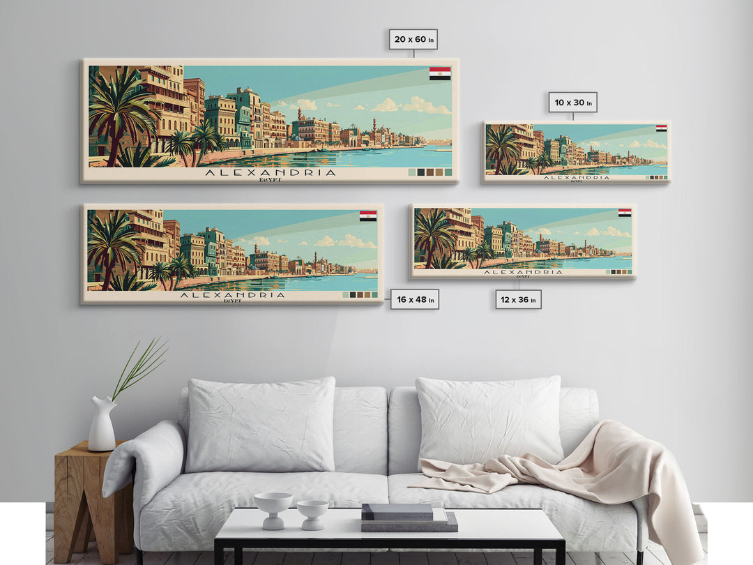 Alexandria, Egypt Panoramic Canvas Print, Alexandria, Egypt Painting, Egypt Art, Alexandria Travel Poster, Travel Art, Guest Room Painting