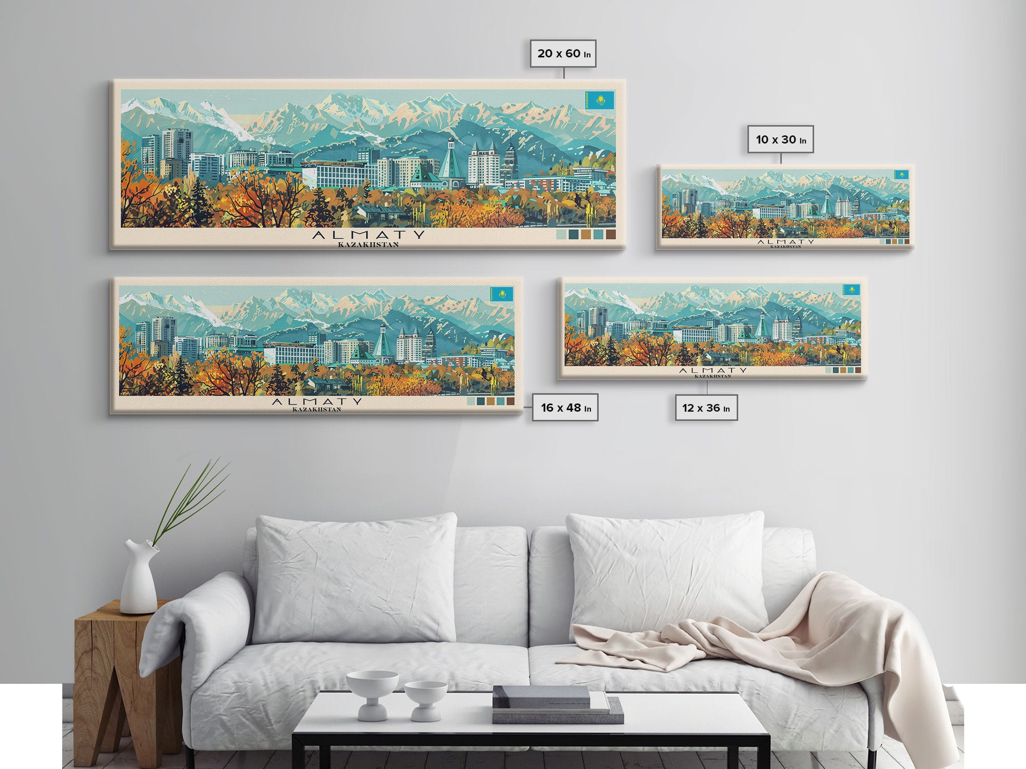 Almaty, Kazakhstan Panoramic Canvas Print, Almaty, Kazakhstan Painting, Kazakhstan Art, Almaty Travel Poster, Travel Art, Living Room Painting